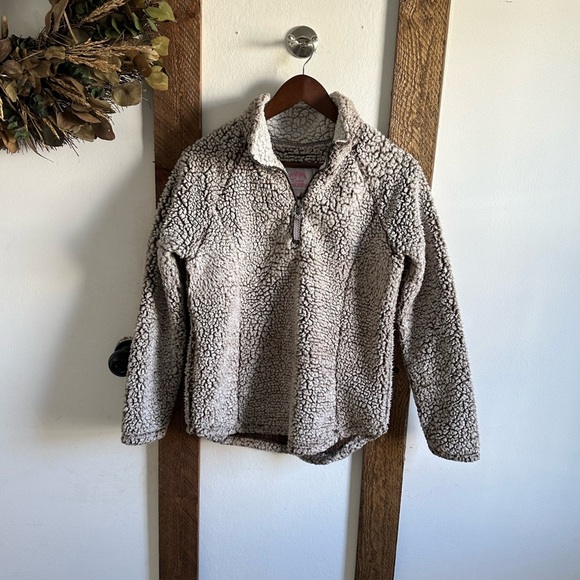 Cozy Sherpa Brown Long Sleeve Pullover 1/4 Zip Women's Small Size Cozy Warm - Picture 1 of 14